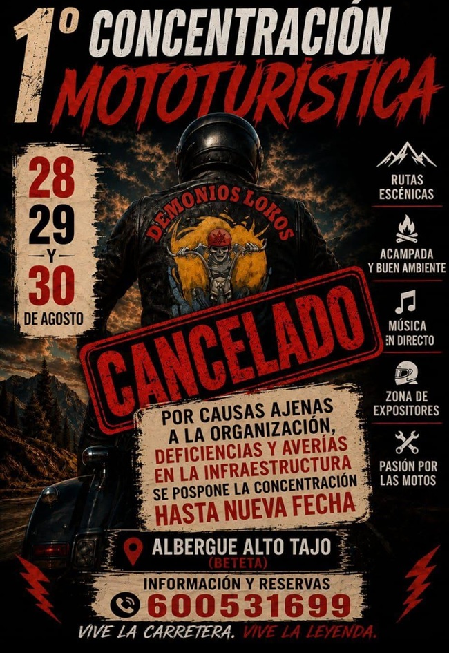 Concentración mototurística Demonios Lokos SUSPENDIDA